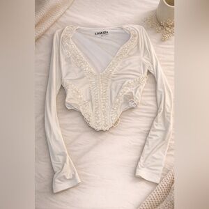 I.AM.GIA White Knit Lace-Up Crop Top